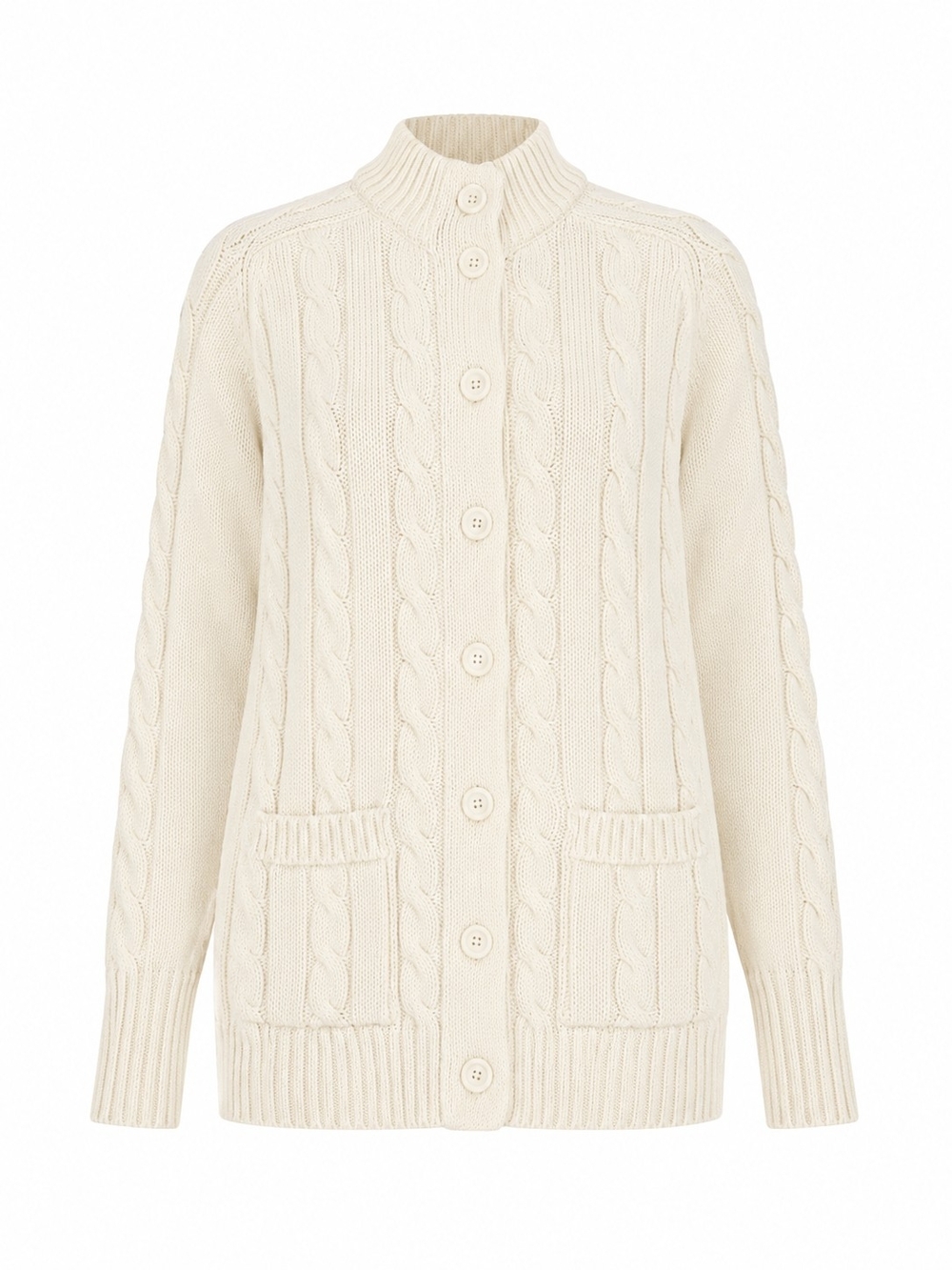 VINTAGE SEARS | Cream Cable Knit Fisherman Cardigan Button Sweater Pockets | M